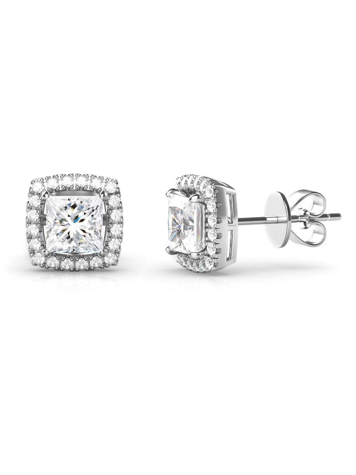 81070 STERLING SILVER HALO CUBIC ZIRCONIA PRINCESS CUT STUD EARRINGS 81070 STERLING SILVER HALO CUBIC ZIRCONIA PRINCESS CUT STUD EARRINGS