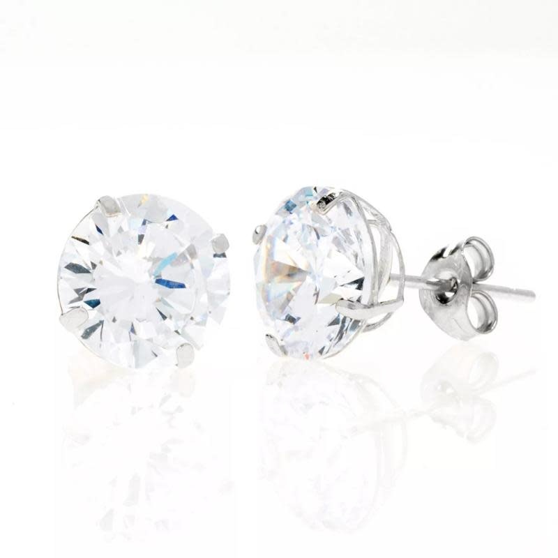 30452 14K WHITE GOLD 6MM ROUND CUBIC ZIRCONIA PUSH BACK STUDS