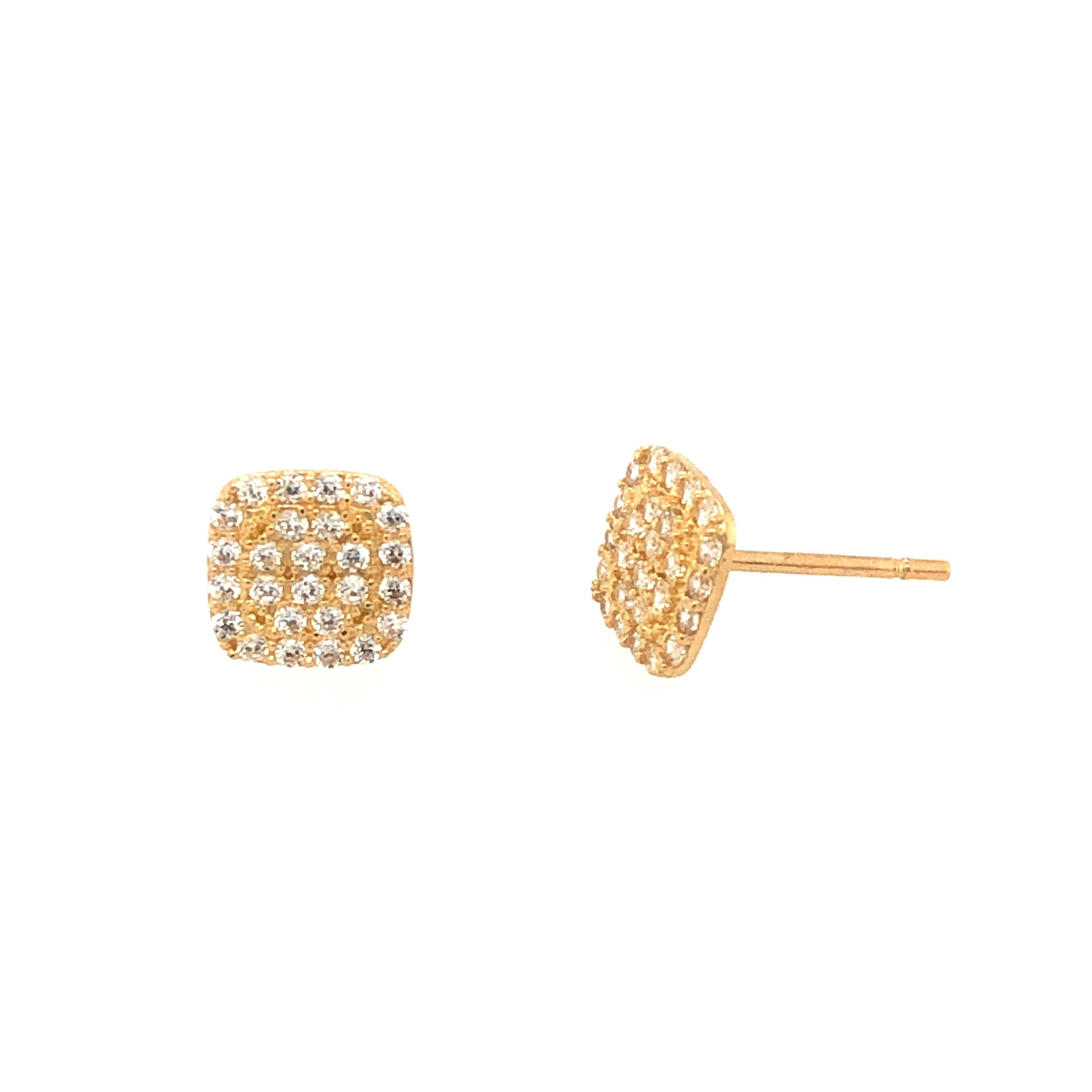 30457 14K YELLOW GOLD SQUARE PAVE SET CUBIC ZIRCONIA STUDS