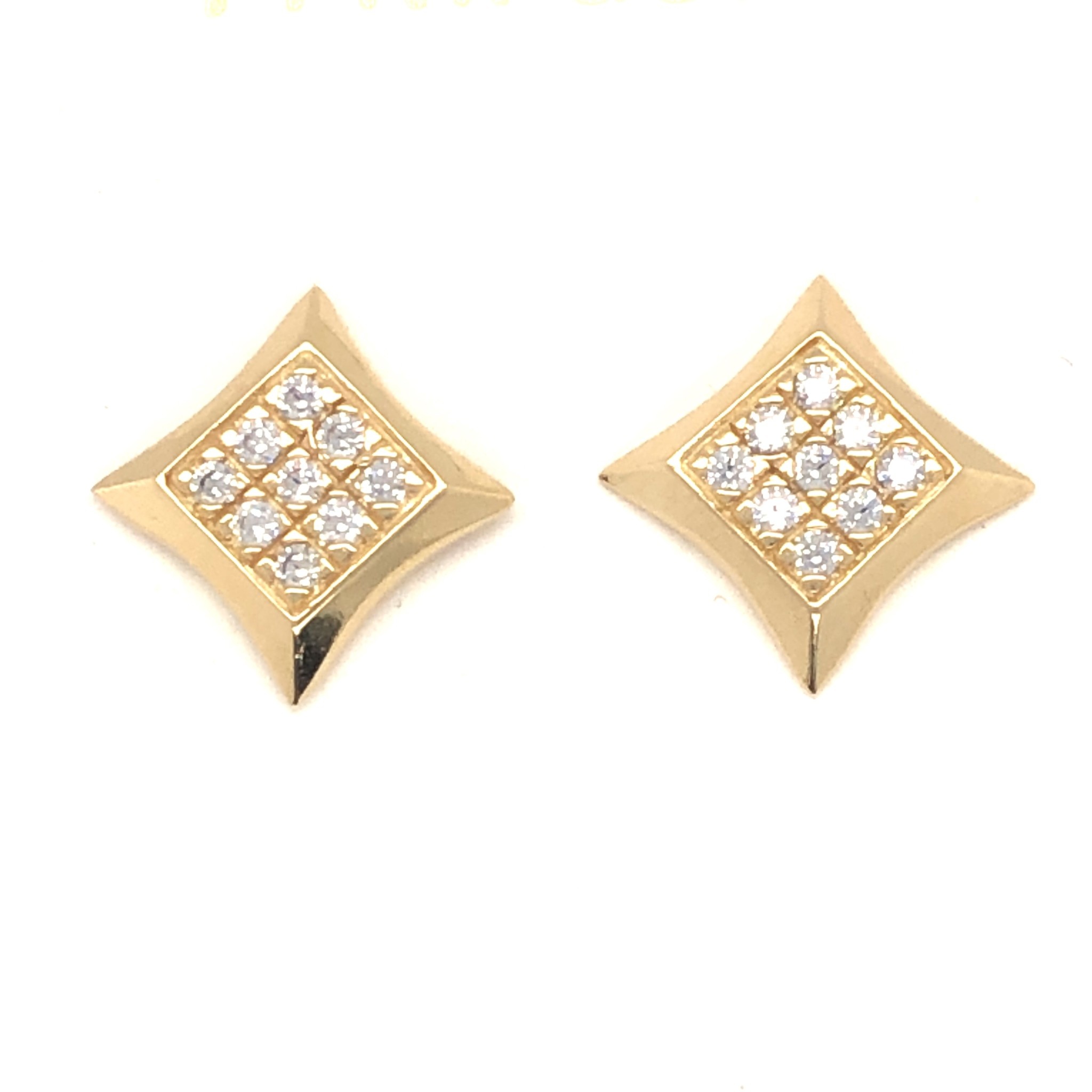 30447 14K YELLOW GOLD 9MM CUBIC ZIRCONIA SQUARE MENS PUSH BACK EARRINGS