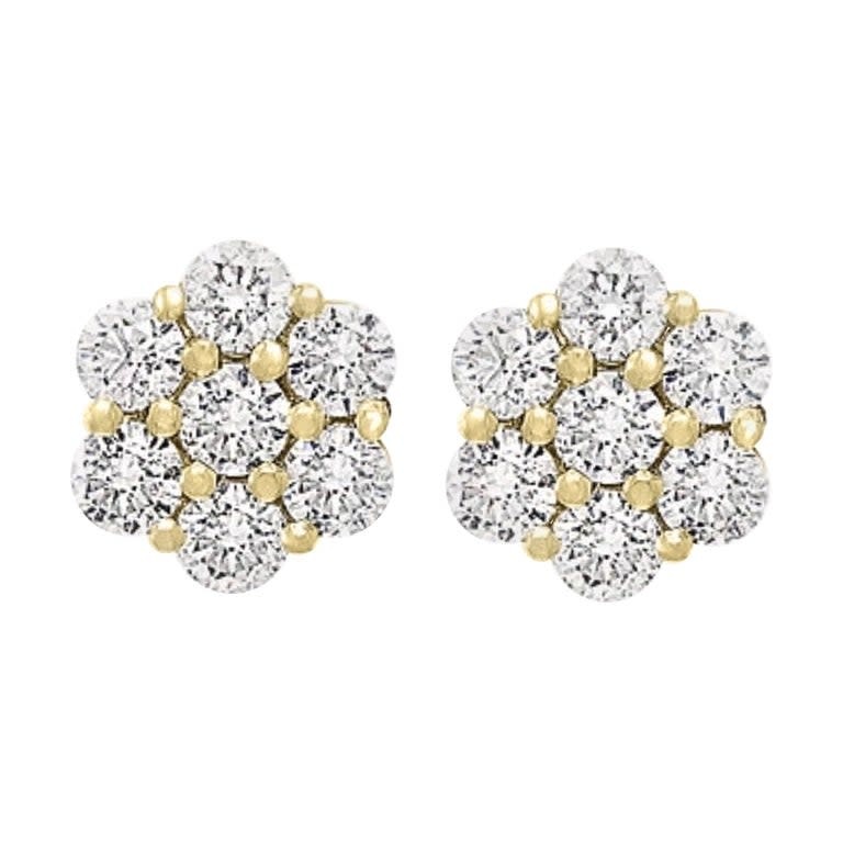 30453 14K YELLOW GOLD 5MM FLOWER CLUSTER CUBIC ZIRCONIA STUDS