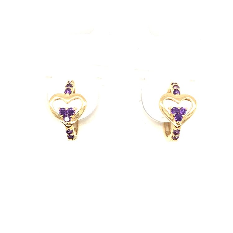 30352 14K YELLOW GOLD HEART MULTI COLOR CUBIC ZIRCONIA HUGGIES