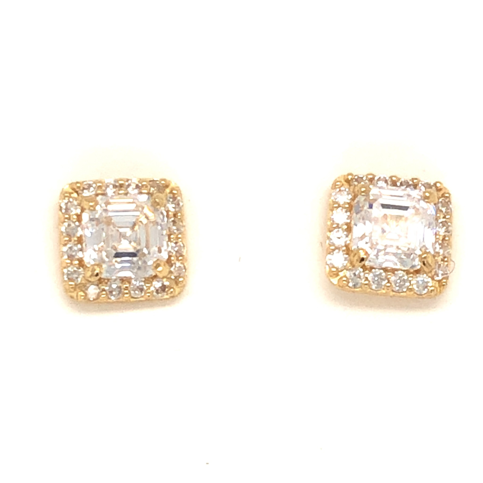 30449 14K YELLOW GOLD 7.5MM PRINCESS CUT WITH HALO CUBIC ZIRCONIA PUSH BACK STUDS