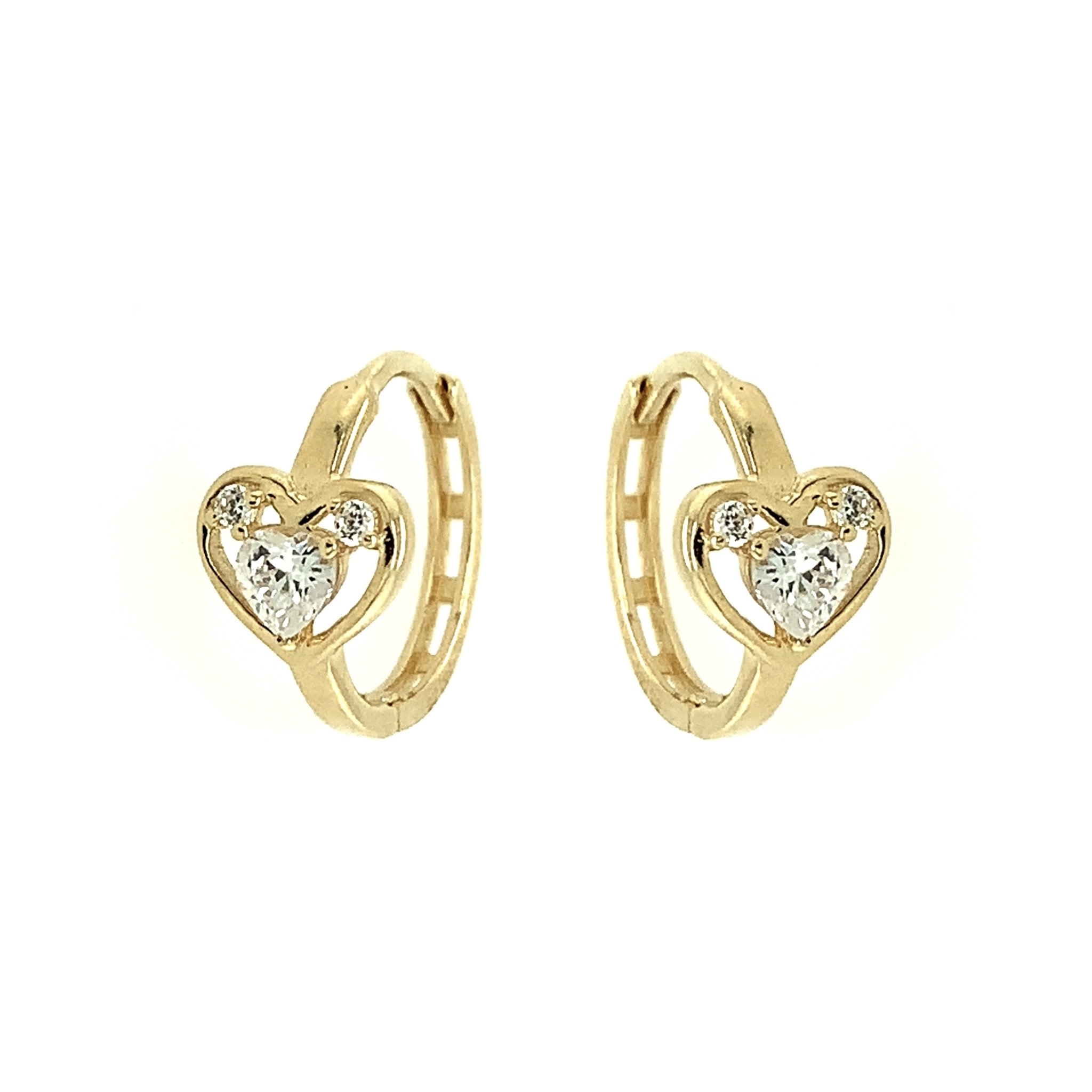 30460 14K YELLOW GOLD OPEN HEART CUBIC ZIRCONIA HUGGIES