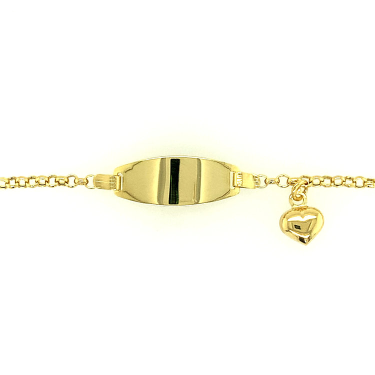 20080 14K YELLOW GOLD PUFFY HEART CHARM ROLO LINK BABY NAME ID BRACELET