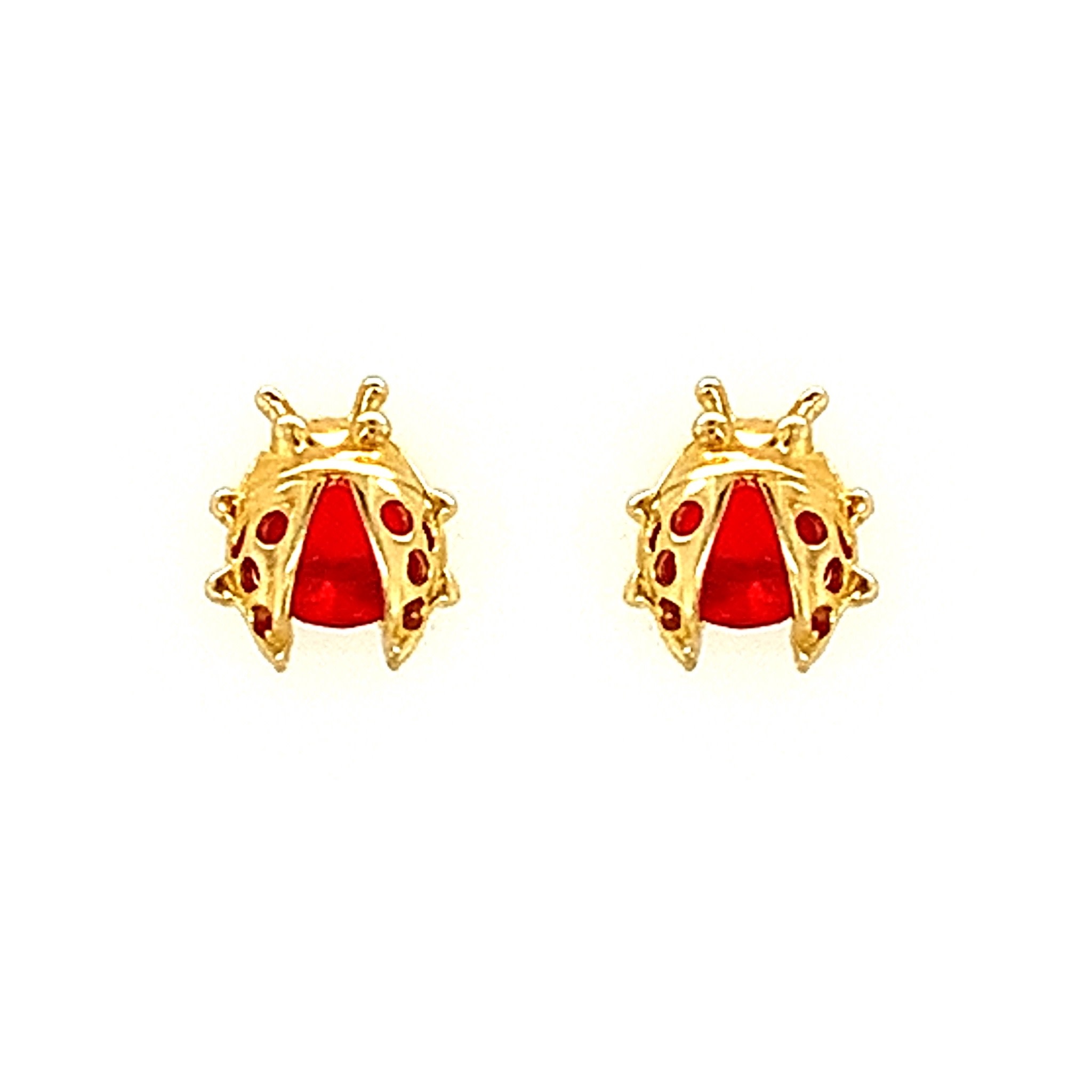 30464 14K YELLOW GOLD LADY BUG RED STONE STUDS