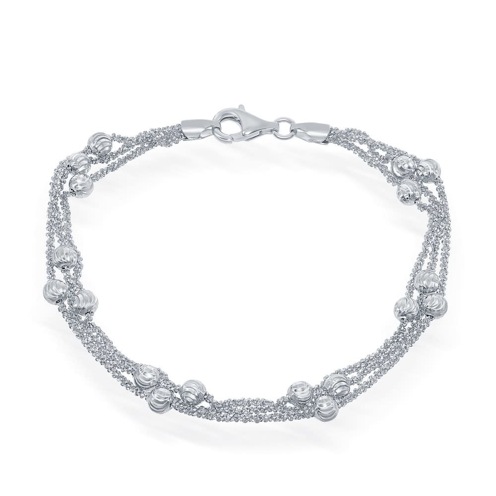 S-4885 Sterling Silver Diamond Cut Beads Triple Strand Bracelet S-4885 Sterling Silver Diamond Cut Beads Triple Strand Bracelet