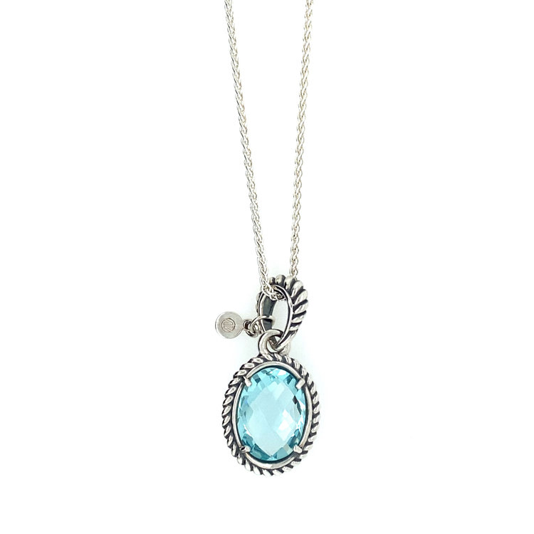 143120-032 NOMINATION STERLING SILVER OVAL CUBIC ZIRCONIA AQUAMARINE IN ROPE SETTING PENDANT