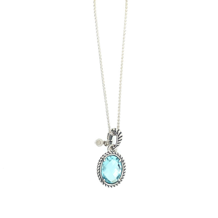 143120-032 NOMINATION STERLING SILVER OVAL CUBIC ZIRCONIA AQUAMARINE IN ROPE SETTING PENDANT