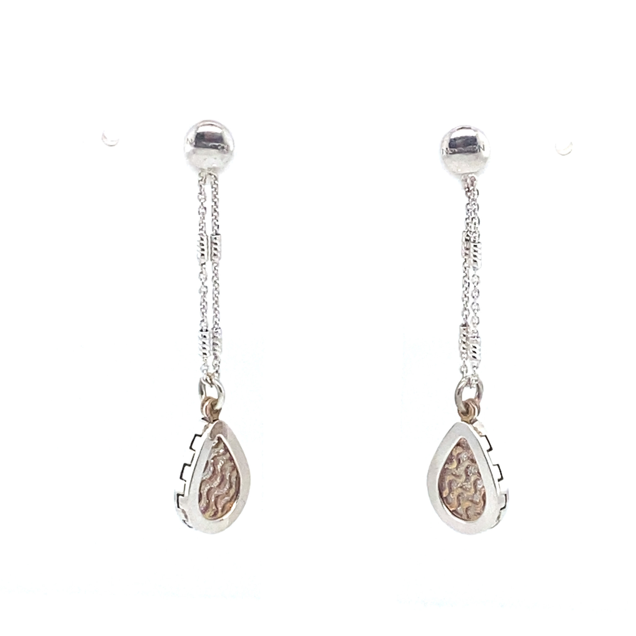 NOMINATION STERLING SILVER WITH ROSE GOLD LAILA SERIES PEAR SHAPE GLITTER & HANGING CABLE AND BAR PUSH BACK EARRINGS