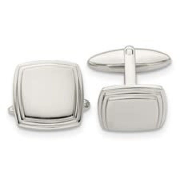 STAINLESS STEEL MASON SYMBOL CUSHION SHAPE HIGH POLISHED CUFFLINKS