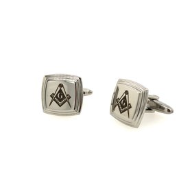 STAINLESS STEEL MASON SYMBOL CUSHION SHAPE HIGH POLISHED CUFFLINKS
