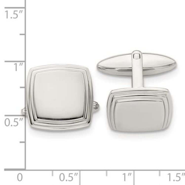 STAINLESS STEEL MASON SYMBOL CUSHION SHAPE HIGH POLISHED CUFFLINKS