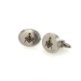 90001 Stainless Steel Mason Symbol Brushed and Polished Oval Cufflinks