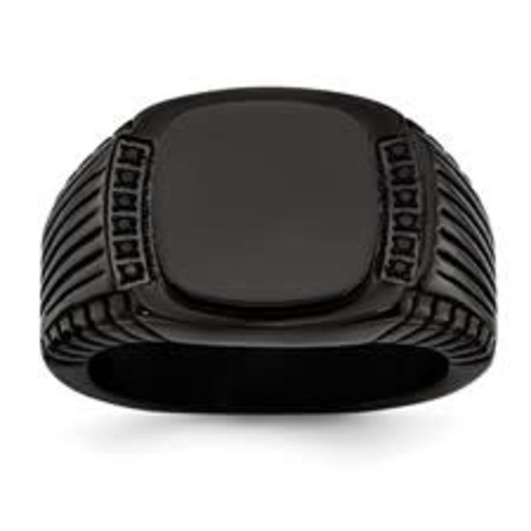 90002 Stainless Steel Polished Black IP-plated with Black Cubic Zirconia Mason Symbol Signet Ring Size 10