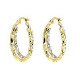 30487 14K TWO TONE 1" OVAL TWISTED DOUBLE HOOPS