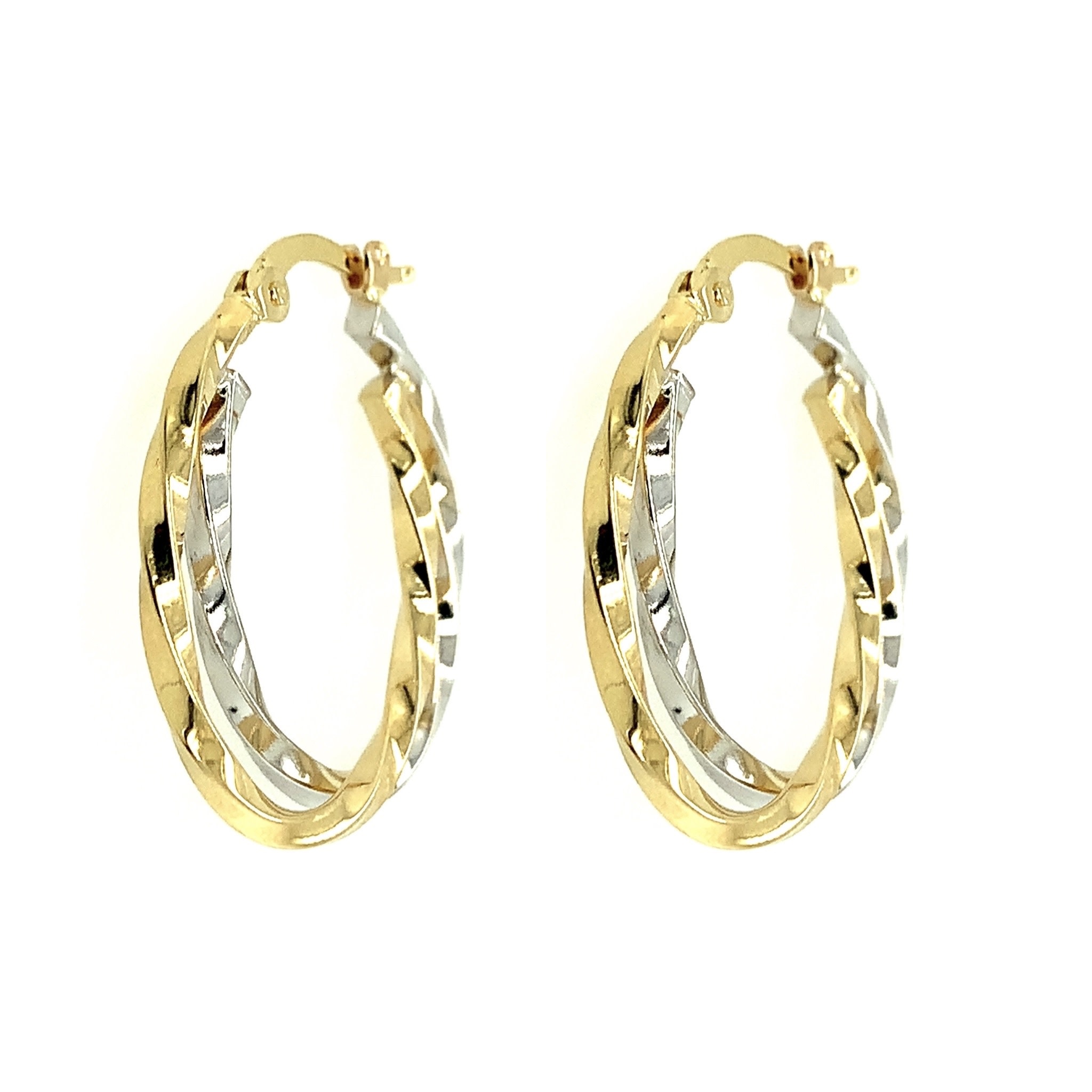 30487 14K 2 TONE 1" OVAL TWISTED DOUBLE HOOPS