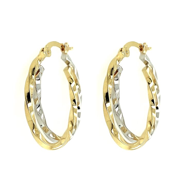 30487 14K TWO TONE 1" OVAL TWISTED DOUBLE HOOPS