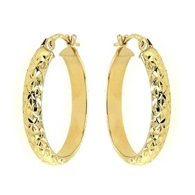 30491 14K YELLOW GOLD 0.75" 3.7MM DIAMOND CUT OVAL HOOPS