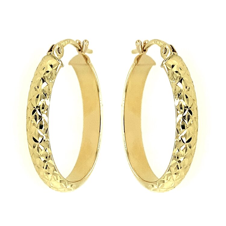 30491 14K YELLOW GOLD 0.75" 3.7MM DIAMOND CUT OVAL HOOPS