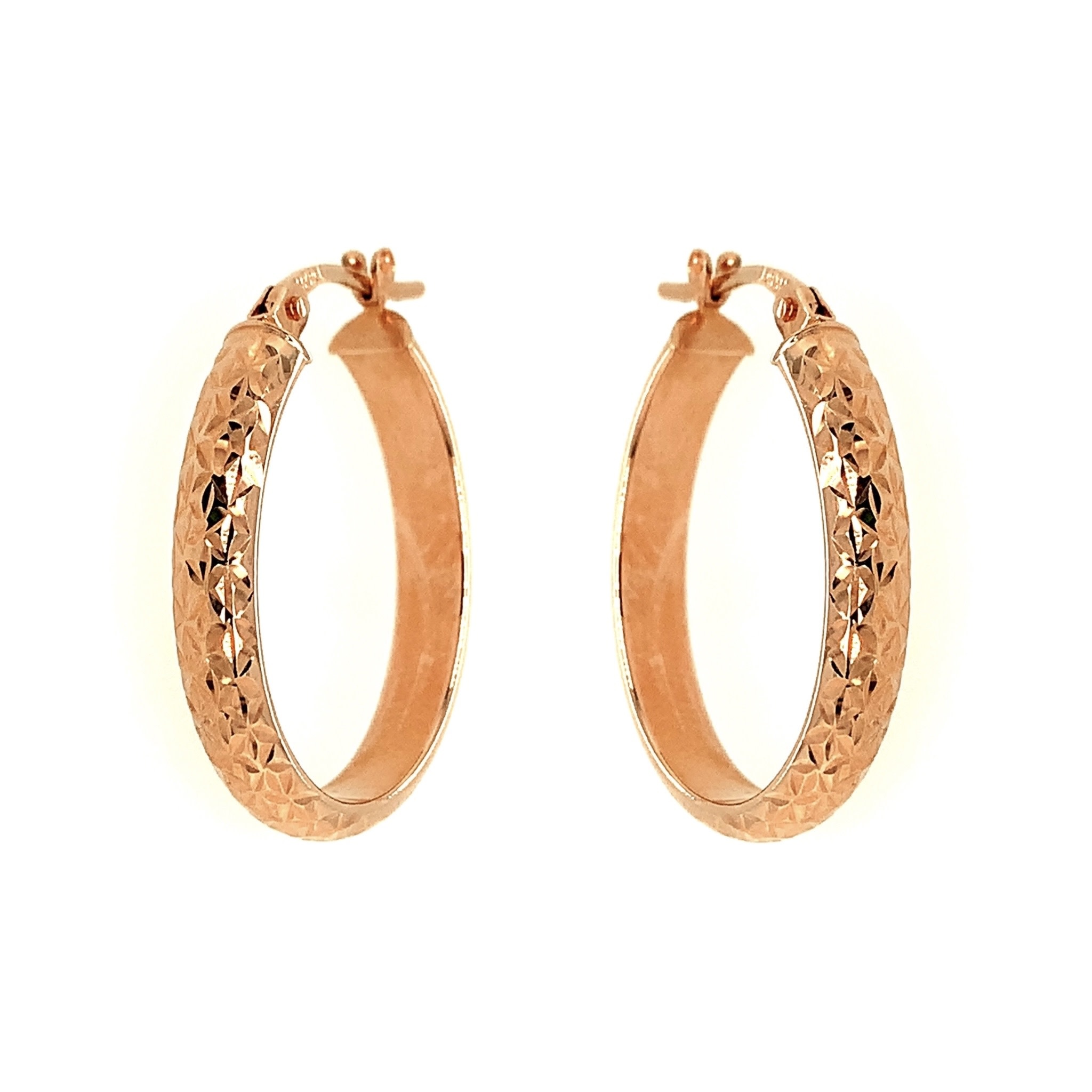 30489 14K ROSE GOLD 0.75" 3.7MM DIAMOND CUT OVAL HOOPS