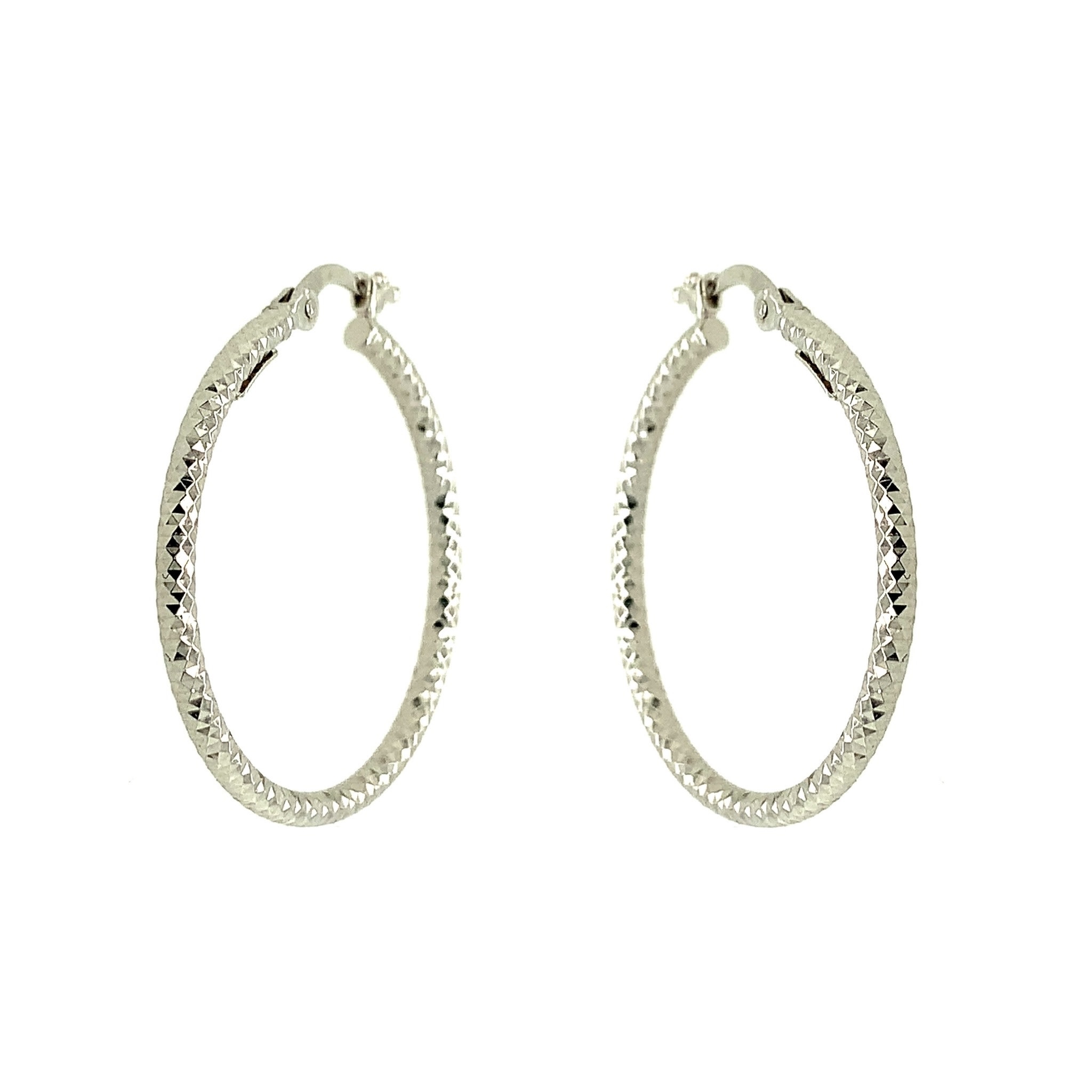 30494 14K WHITE GOLD 1" 1.8MM POPCORN DESIGN HOOPS