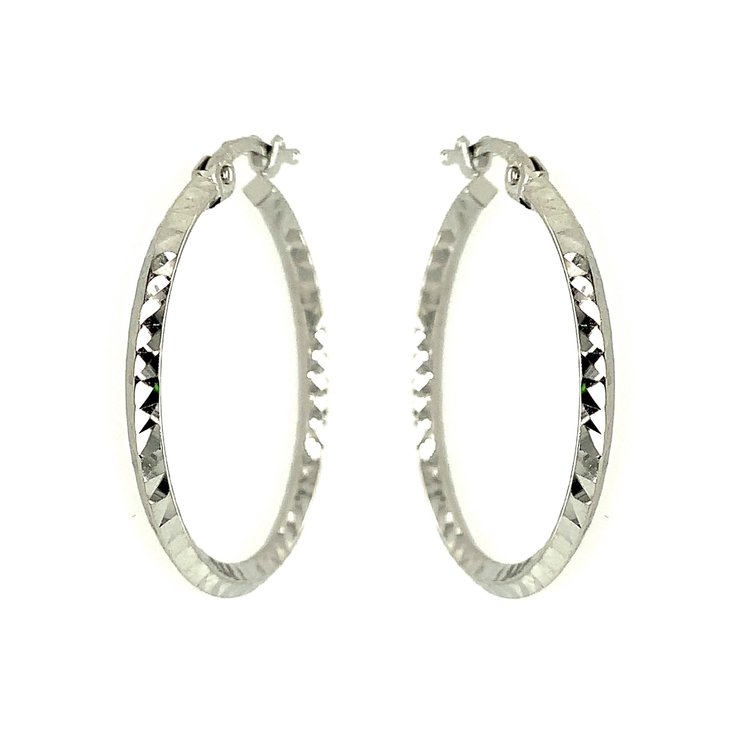 30490 14K WHITE GOLD .75" 1.85MM DIAMOND CUT SQUARED HOOPS