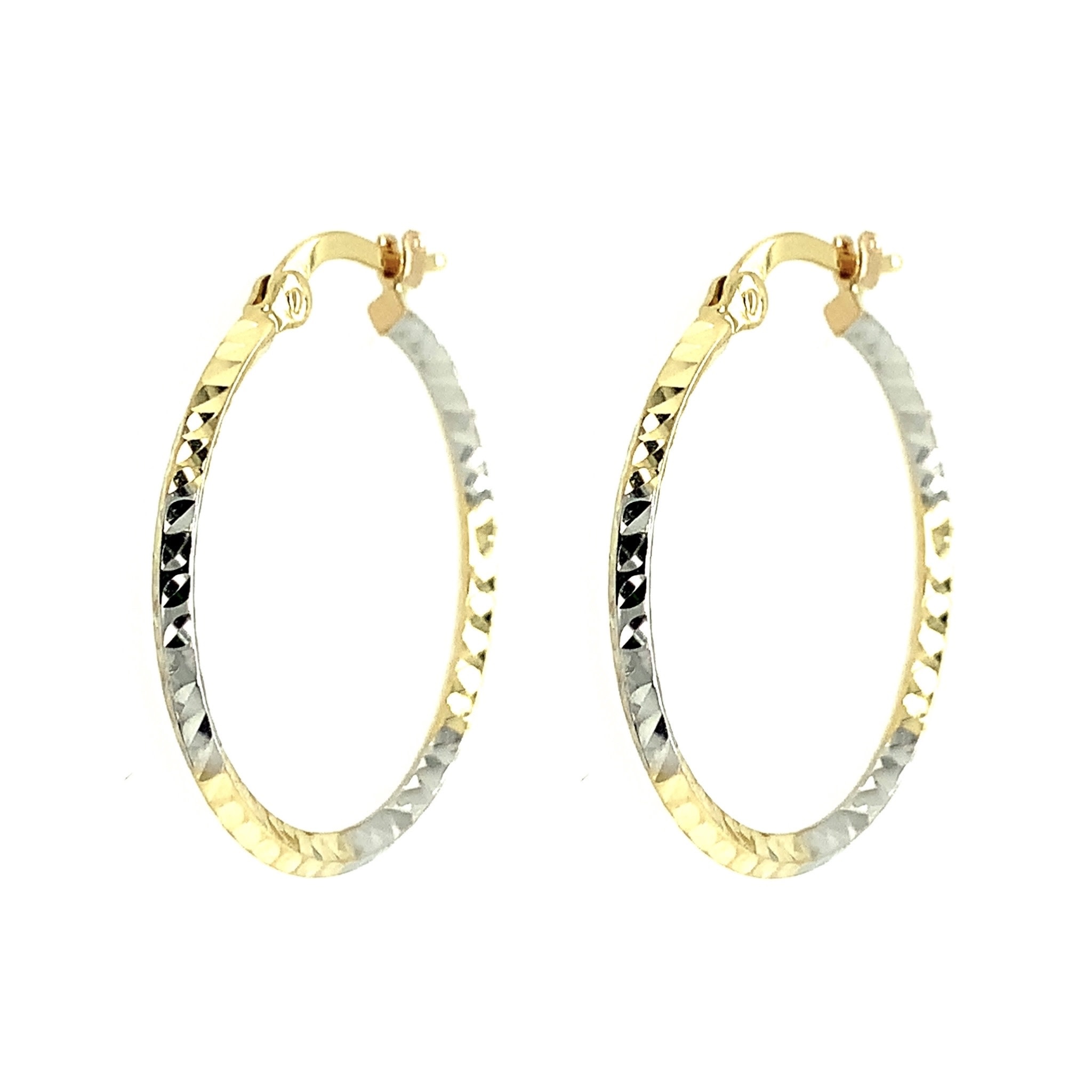 30495 14K 2 TONE .75" 1.8MM DIAMOND CUT SQUARED HOOPS