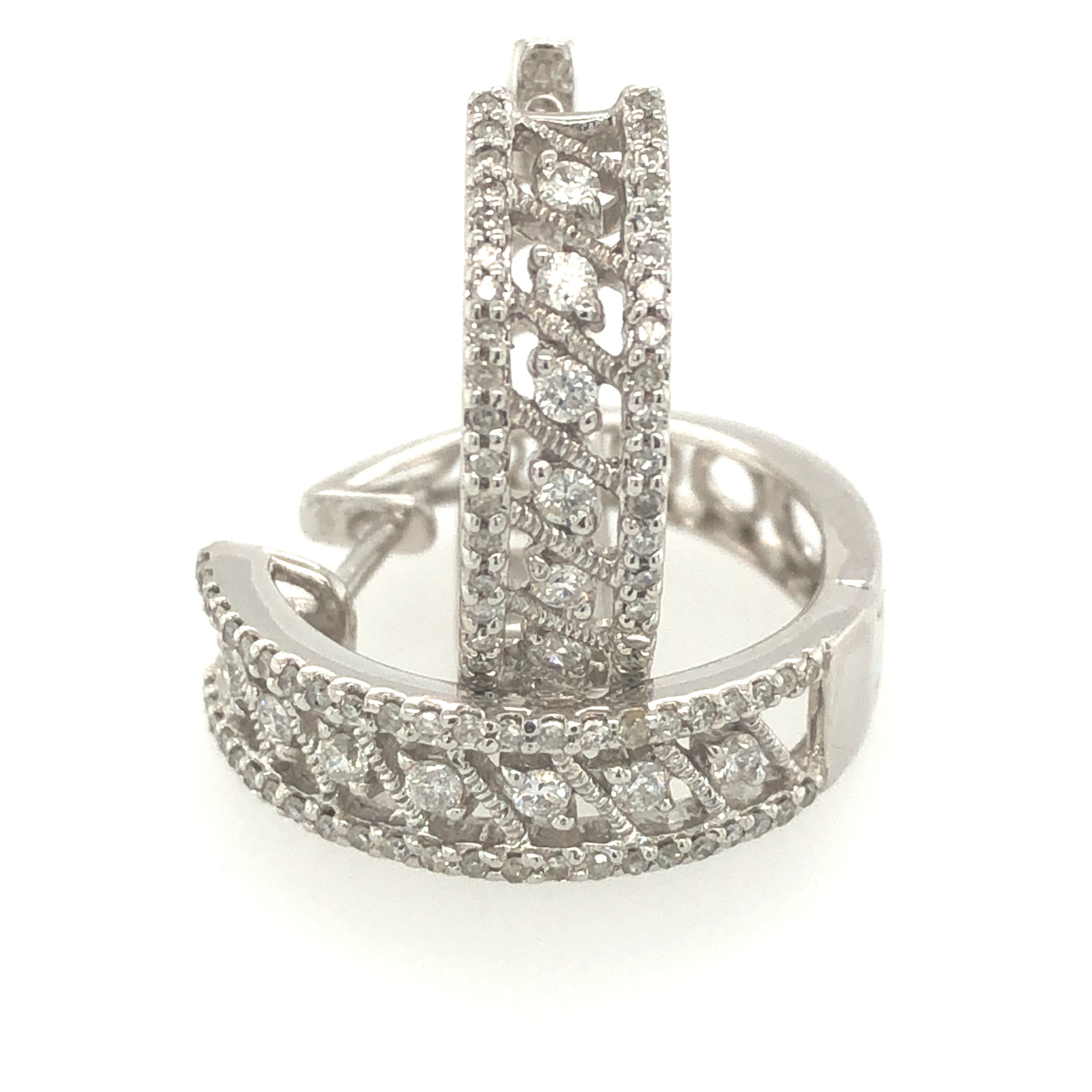 31005 14K WHITE GOLD .50TCW DIAMOND SLANTED MILGRAIN DESIGN HUGGIES