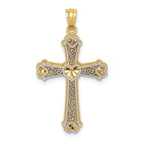 77261 14K 2TONE HEART EDGE AND CENTER FILIGREE CROSS
