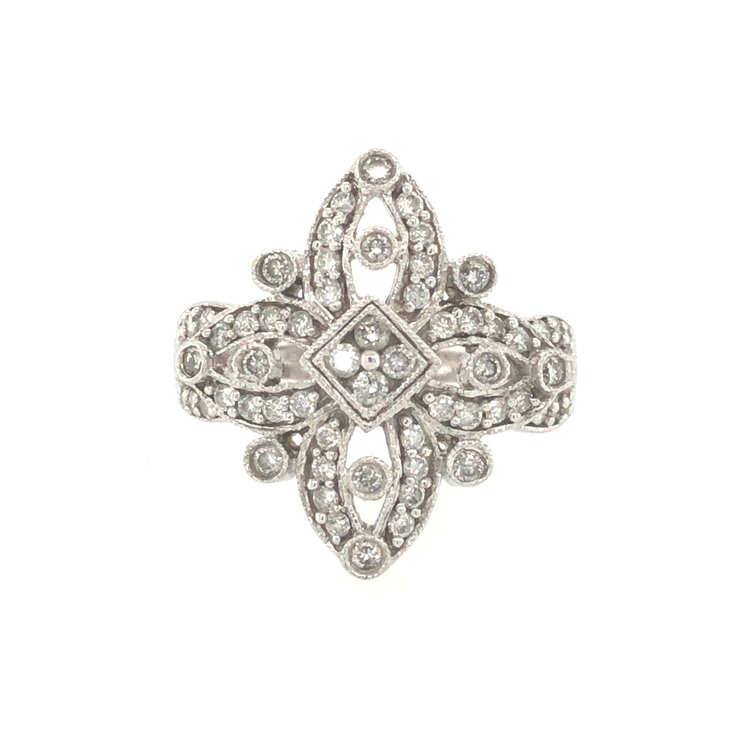 41107 14K WHITE GOLD .75CT DIAMOND FANCY OPEN COCKTAIL LADIES RING