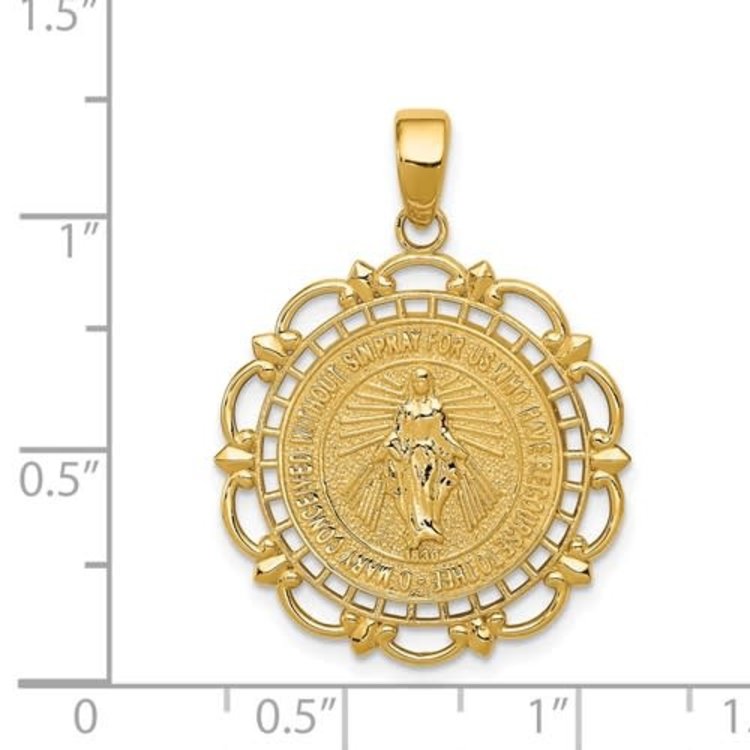 77135 14K YELLOW GOLD MIRACULOUS MEDAL WITH SCALLOPED FRAME