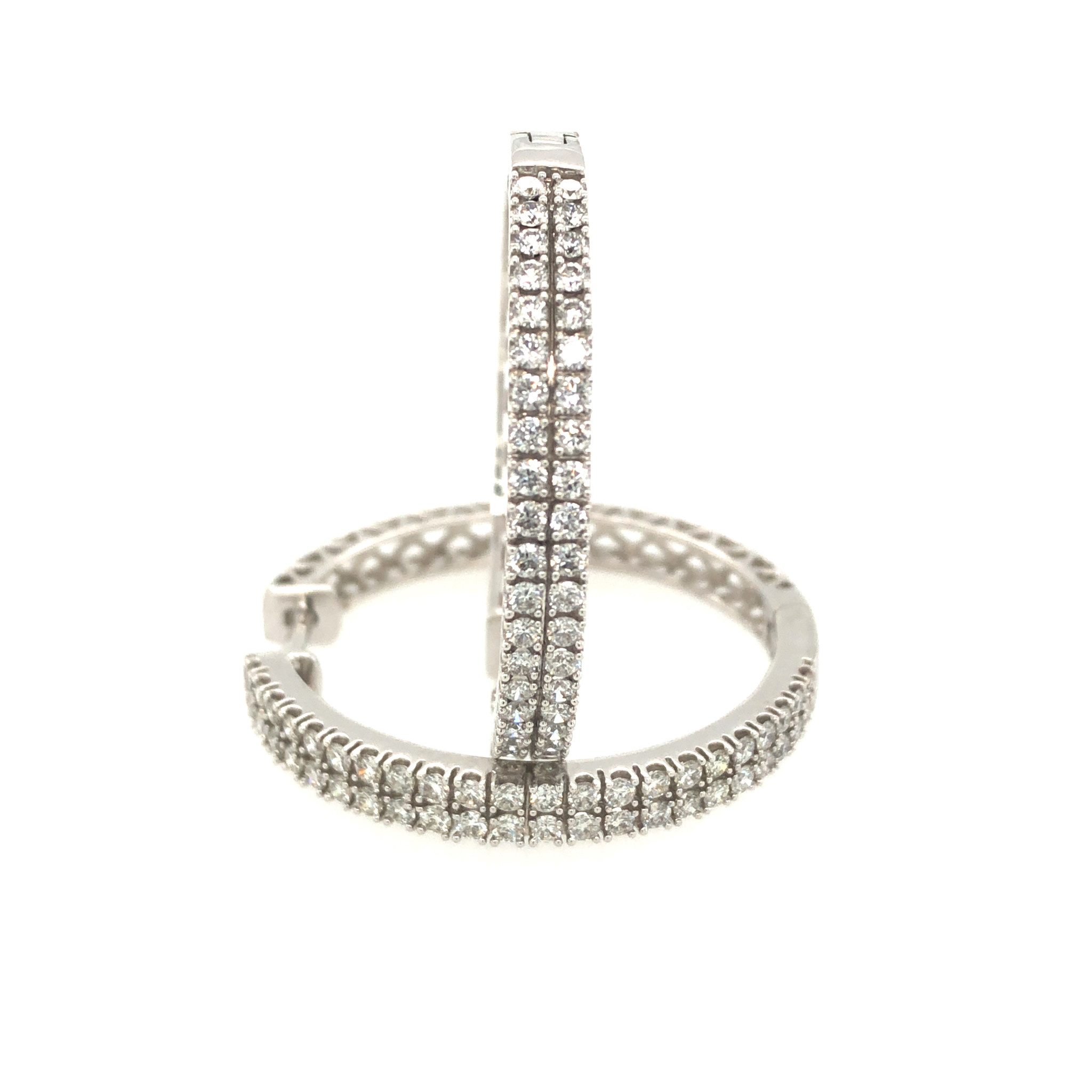 32051 14K WHITE GOLD 2TCW G SI1 DIAMOND 1.25" DOUBLE ROW HOOPS