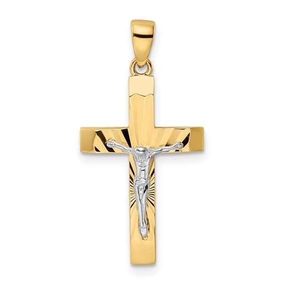77142 14K 2 TONE SUNBRUST CUT CRUCIFIX