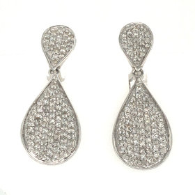 31925 14K WHITE GOLD .70TCW DIAMOND PEAR SHAPE OMEGA BACK HANGING EARRINGS