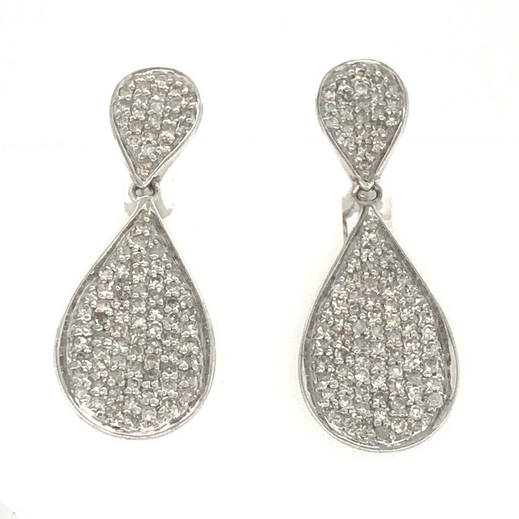 31925 14K WHITE GOLD .70TCW DIAMOND PEAR SHAPE OMEGA BACK HANGING EARRINGS