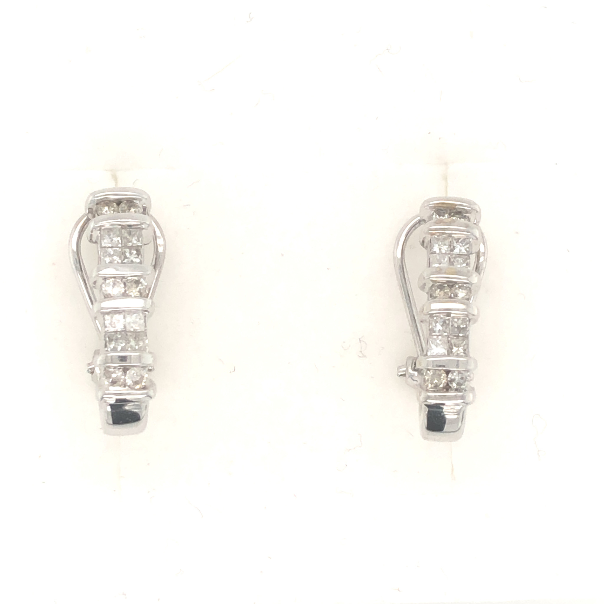 32380 WHITE GOLD .60CT DIAMOND DOUBLE ROW INVISIBLE SET OMEGA CLASP EARRINGS