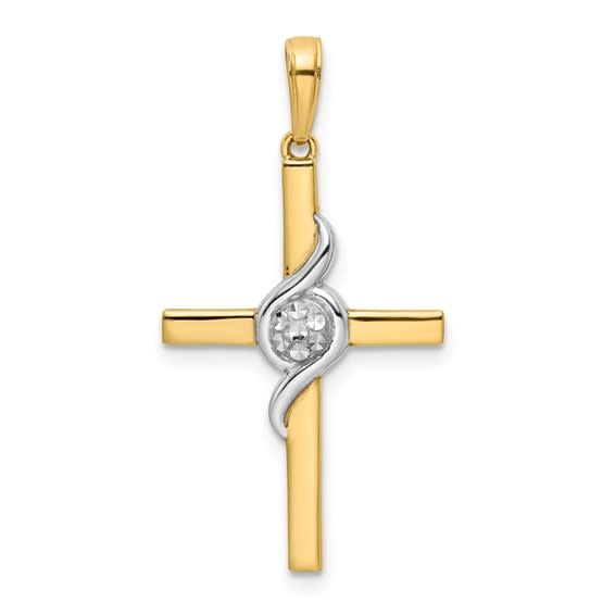 77147 14K 2 TONE SWIRL CENTER WITH DIAMOND CUT CENTER BALL HIGH POLISH CROSS