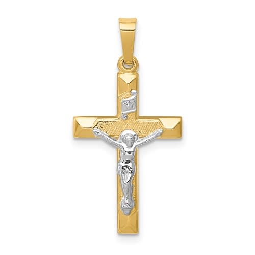 77148 14K TWO TONE TEXTURED HOLLOW CRUCIFIX