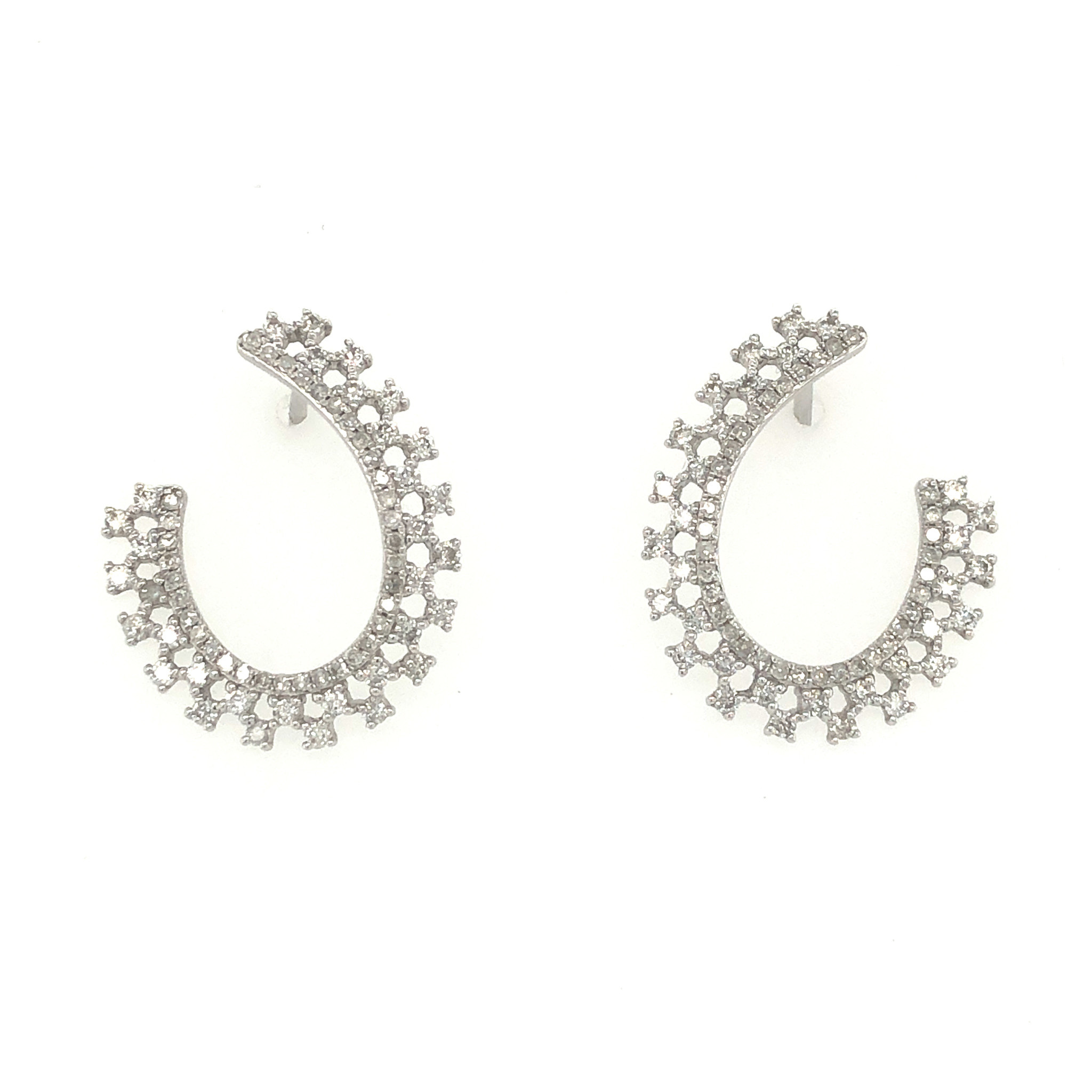31924 14K WHITE GOLD .75TCW DIAMOND FLARED J SHAPE HOOP STUDS
