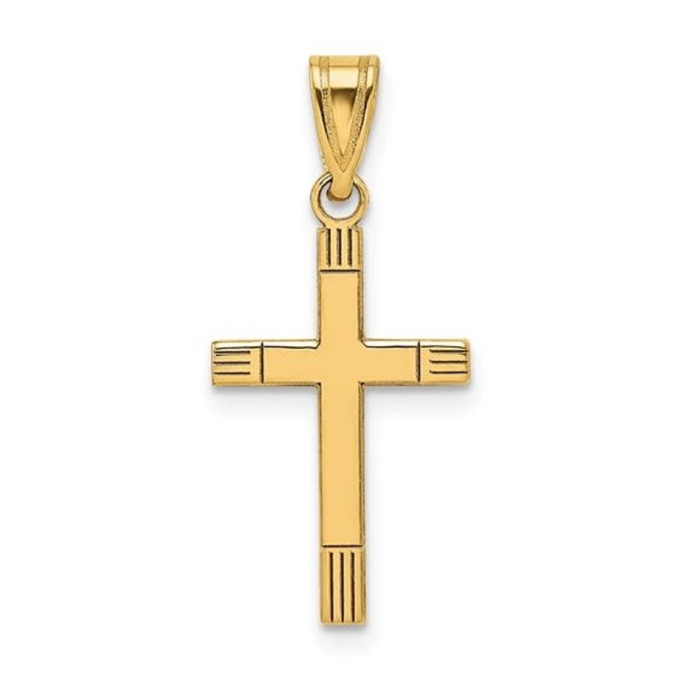 77150 14K YELLOW GOLD HIGH POLISH STRIPED EDGES CROSS