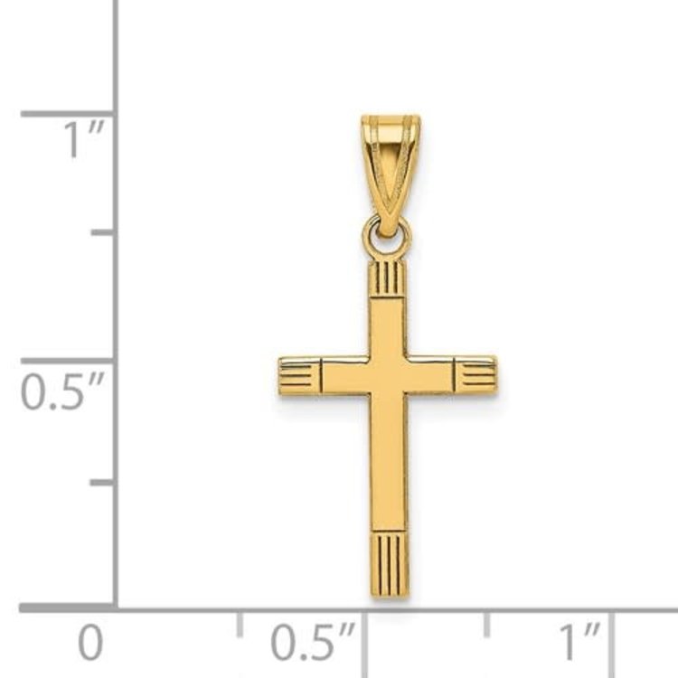 77150 14K YELLOW GOLD HIGH POLISH STRIPED EDGES CROSS