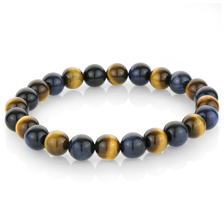 ITALGEM ITALGEM MENS BLUE AND YELLOW TIGERS EYE 8MM BEADED BRACELET