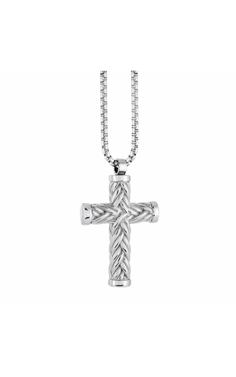 ITALGEM ITALGEM STAINLESS STEEL MENS BRAIDED DESIGN CROSS PENDANT SET