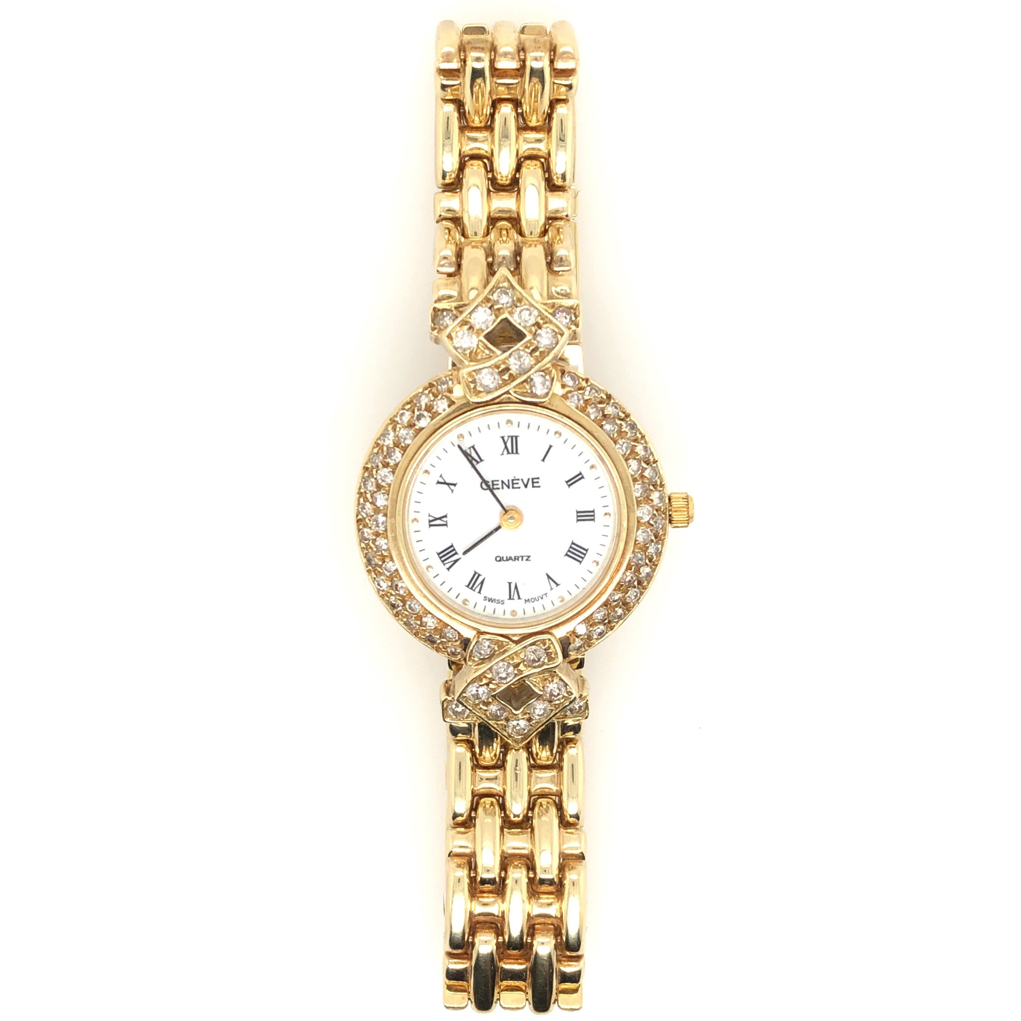 10072 14K YELLOW GOLD 1CT DIAMOND GENEVE WHITH DIAL WOMENS WATCH