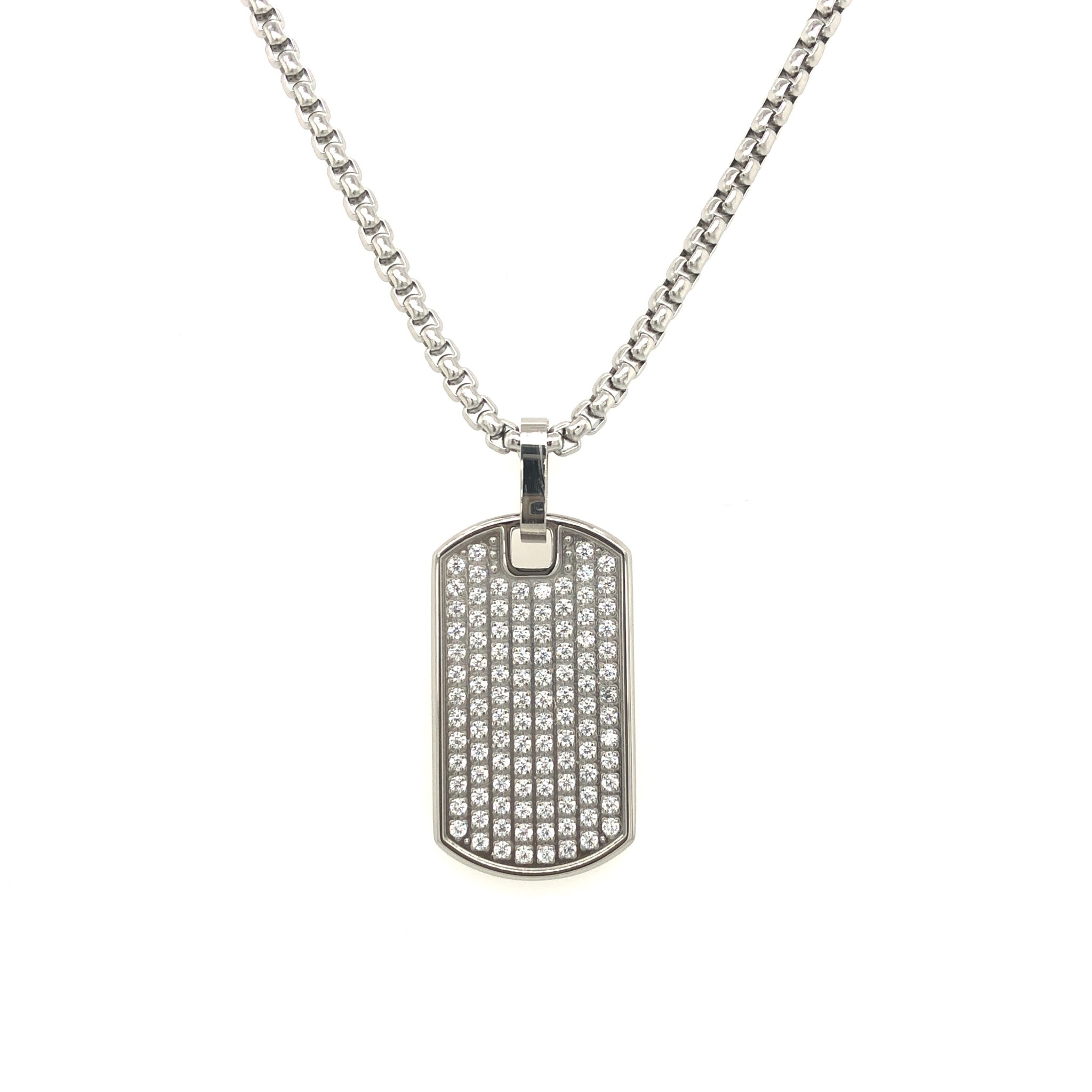 ITALGEM ITALGEM STAINLESS STEEL MENS CUBIC ZIRCONIA DOG TAG 22" PENDANT SET ITALGEM ITALGEM STAINLESS STEEL MENS CUBIC ZIRCONIA DOG TAG 22" PENDANT SET