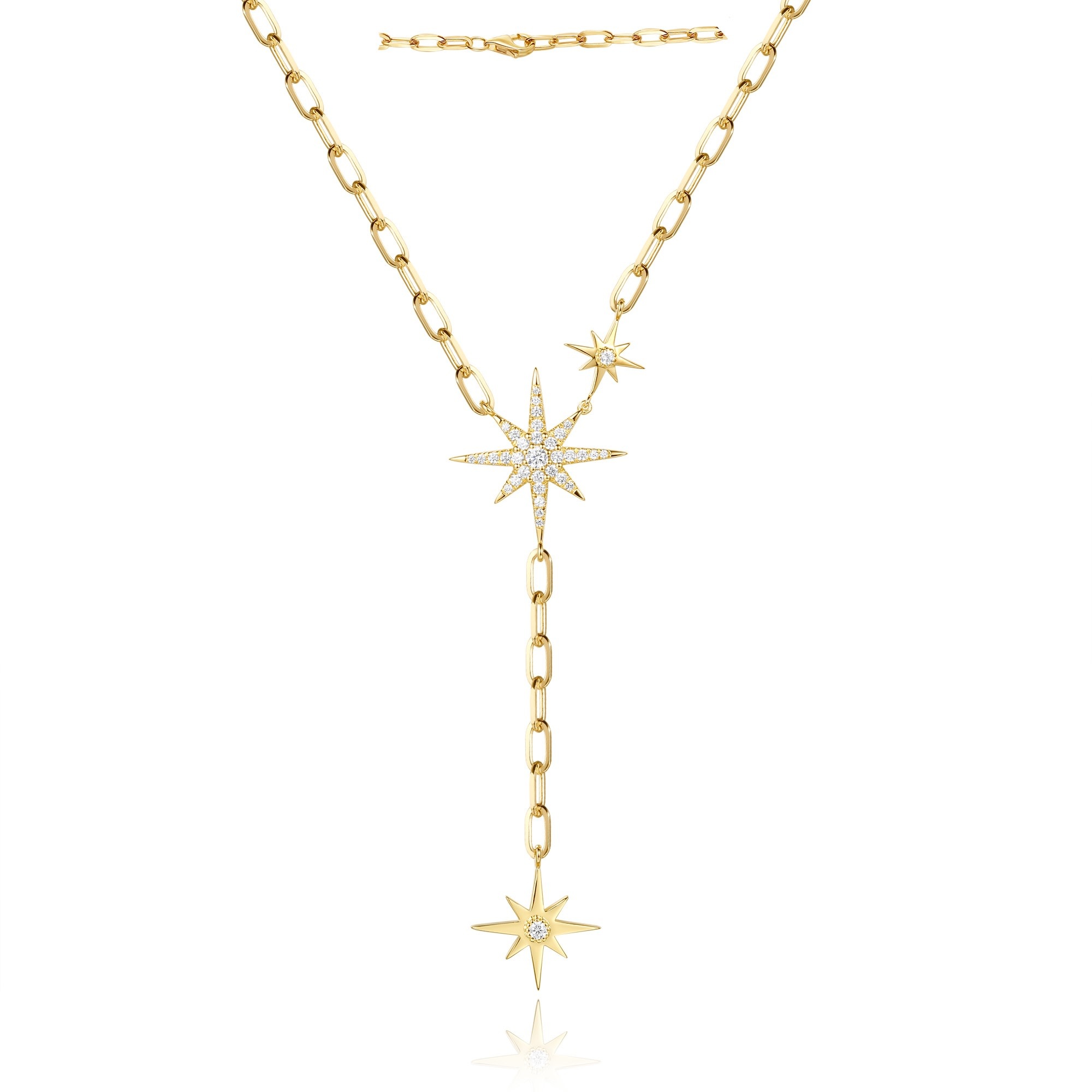 60033 14K YELLOW GOLD .33TCW DIAMOND STARS PAPER CLIP LINK NECKLACE
