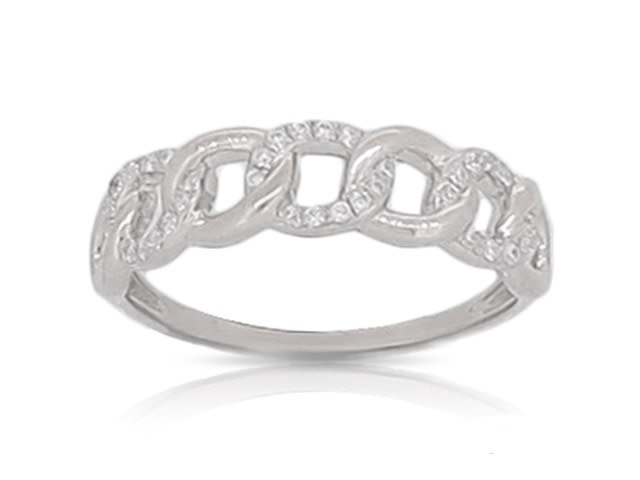 40113 14K WHITE GOLD CUBAN .13TCW DIAMOND LINK RING