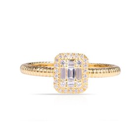 40112 14K YELLOW GOLD .23TCW DIAMOND HALO RECTANGLE SHAPE INVISIBLE SET BEADED SHANK RING