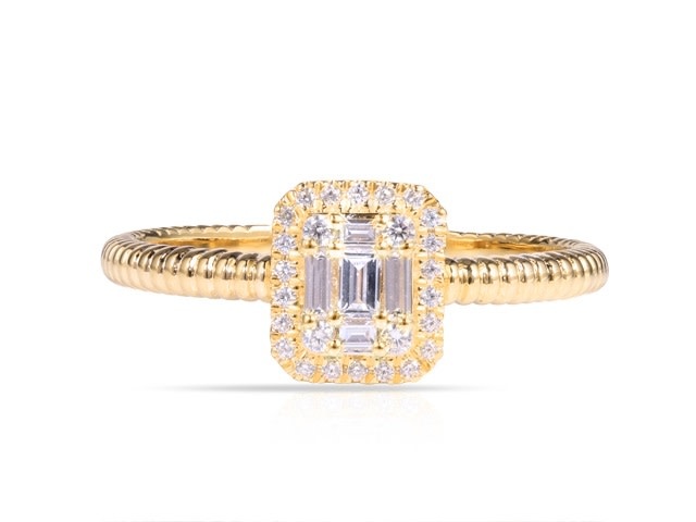 40112 14K YELLOW GOLD .23TCW DIAMOND HALO RECTANGLE SHAPE INVISIBLE SET BEADED SHANK RING